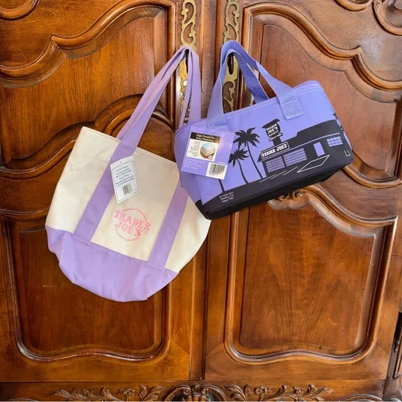 Trader Joe's Purple and Cream Tote Bag Set - Picture 2 of 6
